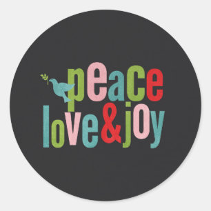 Pegatina Redonda Peace Love Joy Colorful Chalkboard Dove