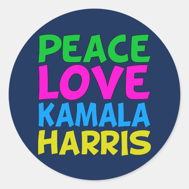 Pegatina Redonda Peace Love Kamala Harris (Anverso)