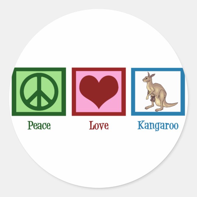 Pegatina Redonda Peace Love Kangaroo (Anverso)
