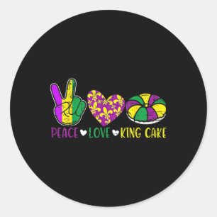 Pegatina Redonda Peace Love King Cake Funny Festival Mardi Gras Par
