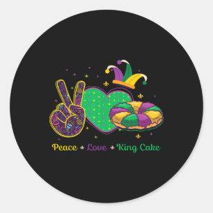 Pegatina Redonda Peace Love King Cake Mardi Gras Masquerade Carniva