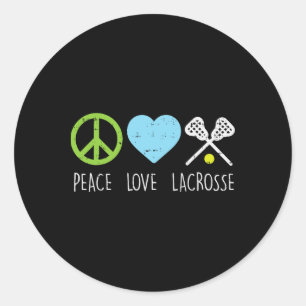 Pegatina Redonda Peace Love Lacrosse Guay Lax Player Goalie Hippie