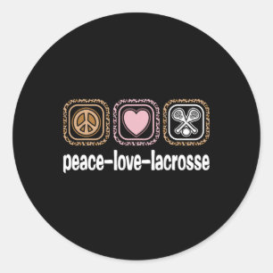 Pegatina Redonda Peace Love Lacrosse Leopard Mujeres Chicas Niños