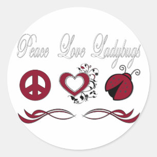 Pegatina Redonda Peace Love Ladybugs