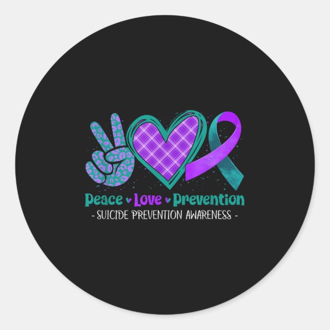 Pegatina Redonda Peace Love Life Suicide Prevention Awareness Purpl (Anverso)