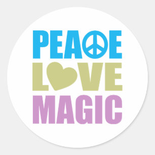 Pegatina Redonda Peace Love Magic