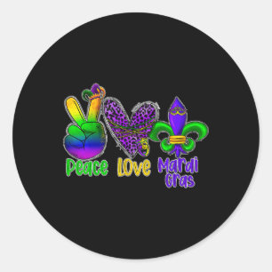 Pegatina Redonda Peace Love Mardi Gras