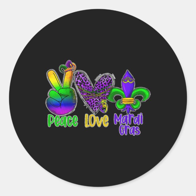 Pegatina Redonda Peace Love Mardi Gras (Anverso)
