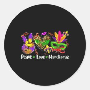 Pegatina Redonda Peace Love Mardi Gras 1