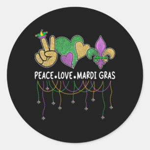Pegatina Redonda Peace Love Mardi Gras 2024 Carnaval de Nueva Orlea