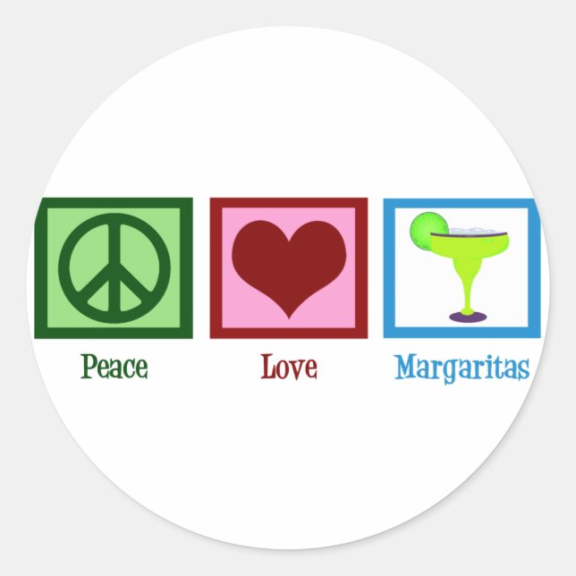 Pegatina Redonda Peace Love Margaritas (Anverso)