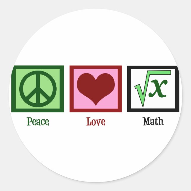 Pegatina Redonda Peace Love Math (Anverso)