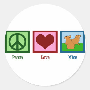 Pegatina Redonda Peace Love Mice
