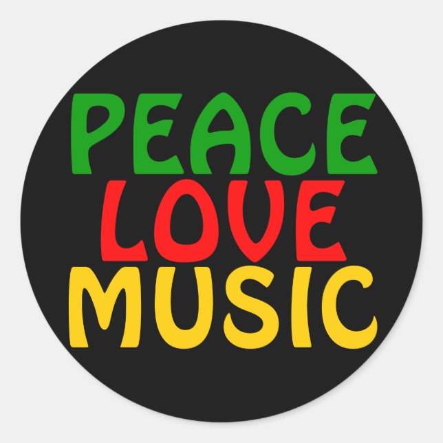 Pegatina Redonda Peace Love Music Green Red Gold (Anverso)