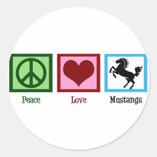 Pegatina Redonda Peace Love Mustangs