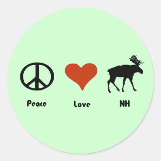 Pegatina Redonda Peace Love New Hampshire