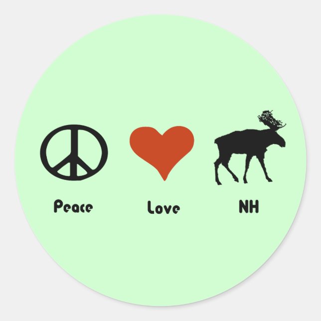 Pegatina Redonda Peace Love New Hampshire (Anverso)