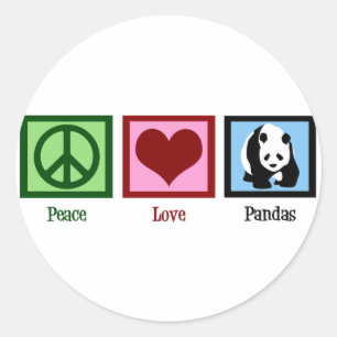 Pegatina Redonda Peace Love Pandas
