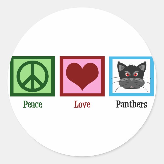 Pegatina Redonda Peace Love Panthers (Anverso)