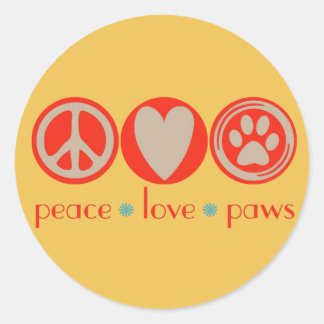 Pegatina Redonda Peace Love Paws
