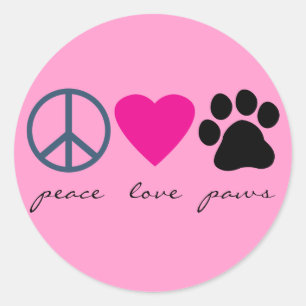 Pegatina Redonda Peace Love Paws