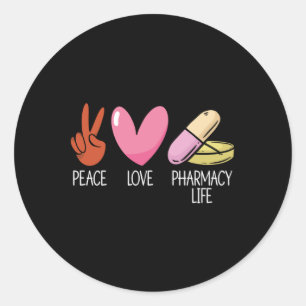 Pegatina Redonda Peace Love Pharmacy Life Tech Medicine Pharmacist