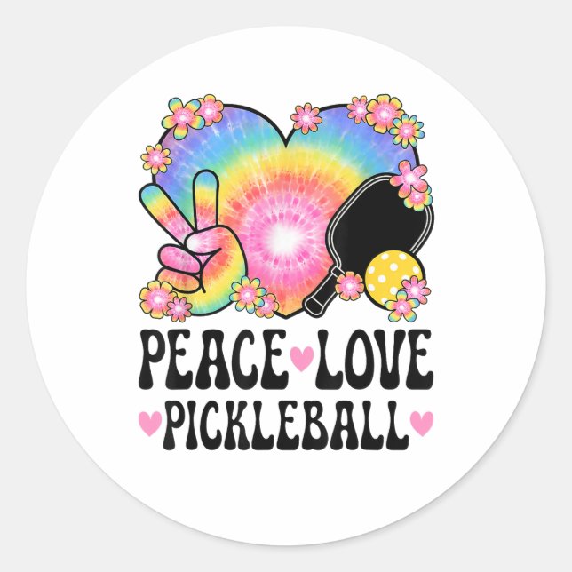 Pegatina Redonda Peace Love Pickleball (Anverso)