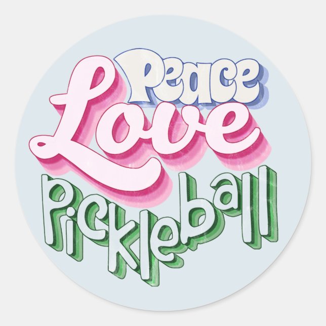 Pegatina Redonda Peace Love Pickleball (Anverso)