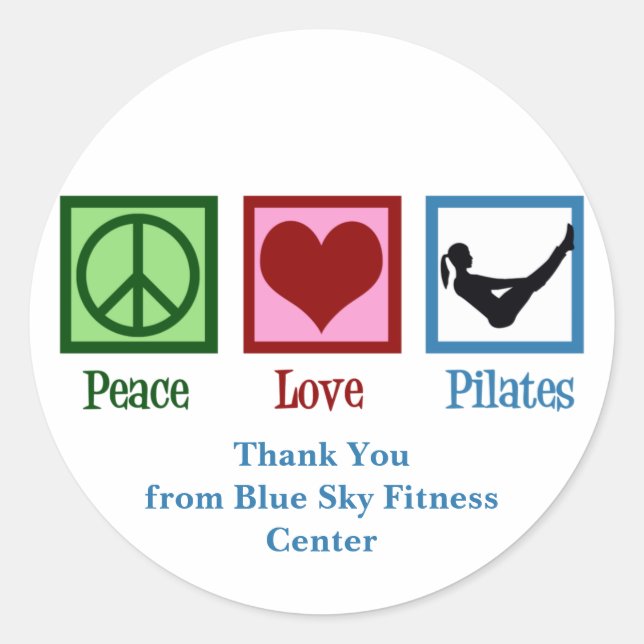 Pegatina Redonda Peace Love Pilates Cute Personalizado Studio (Anverso)