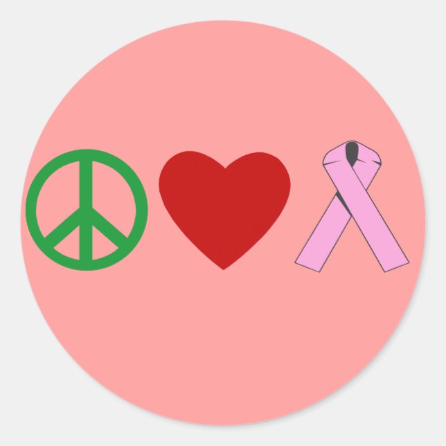 Pegatina Redonda Peace Love Pink Ribbon T camisetas, Mugs (Anverso)
