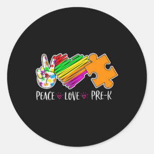Pegatina Redonda Peace Love Pre-K Autism Awareness - 100 days smart