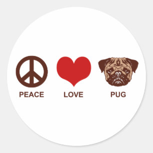 Pegatina Redonda Peace Love Pug