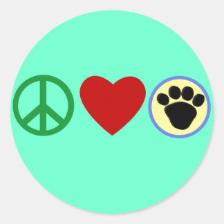 Pegatina Redonda Peace Love Puppy Paws T camisetas, Regalos
