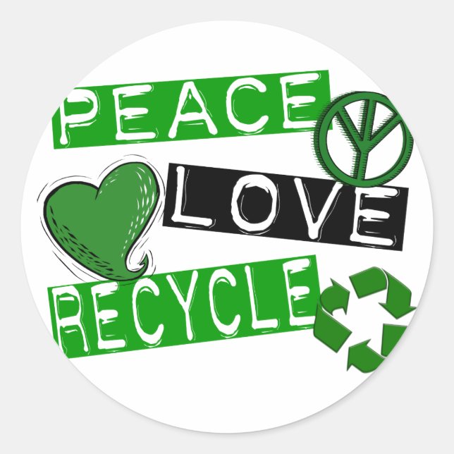 Pegatina Redonda PEACE LOVE RECYCLE 1 Camisetas y regalos (Anverso)