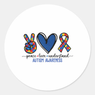 Pegatina Redonda Peace Love Ribbon Autism Awareness Accept Love Und