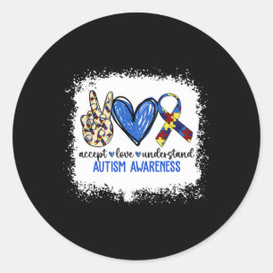 Pegatina Redonda Peace Love Ribbon Autism Awareness Accept Love Und