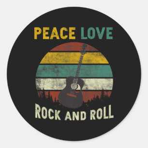 Pegatina Redonda Peace Love Rock & amp; Guitarista Guitarista de Gu