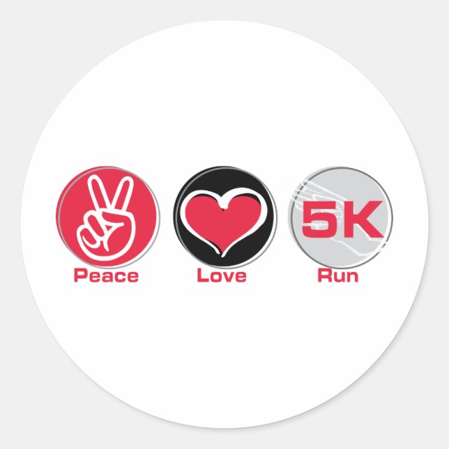 Pegatina Redonda Peace Love Run 5K (Anverso)