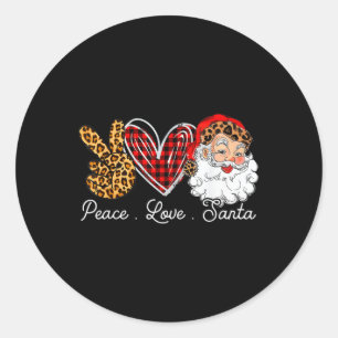 Pegatina Redonda Peace Love Santa Leopard Buffalo Navidades 2021