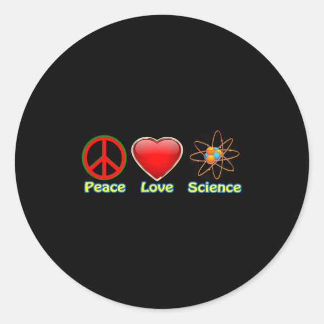 Pegatina Redonda Peace Love Science  (Anverso)