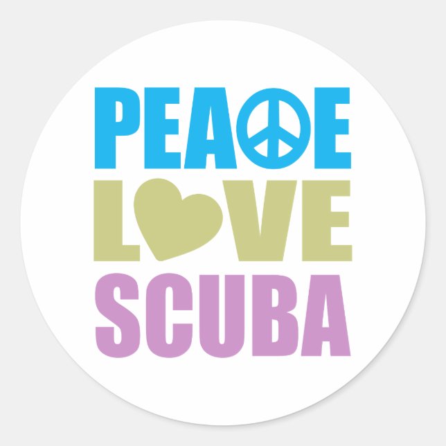 Pegatina Redonda Peace Love Scuba (Anverso)
