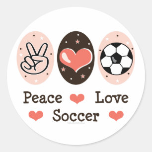 Pegatina Redonda Peace Love Soccer Sticer