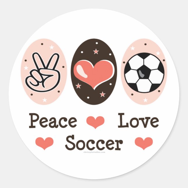 Pegatina Redonda Peace Love Soccer Sticer (Anverso)