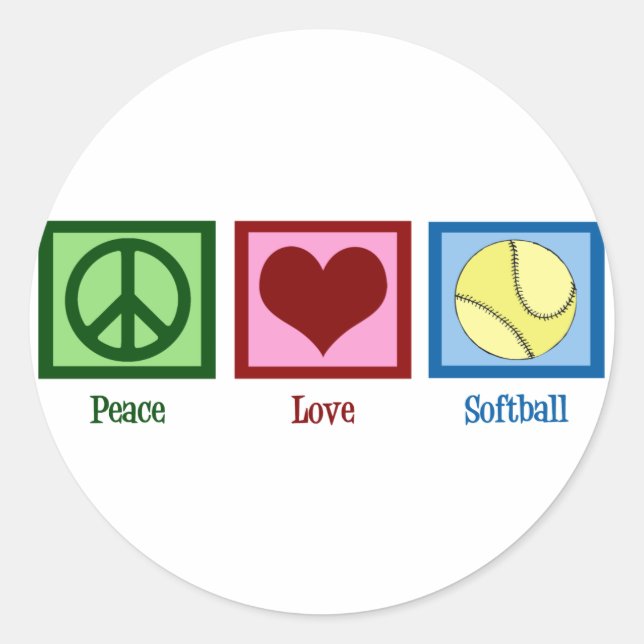 Pegatina Redonda Peace Love Sofball (Anverso)