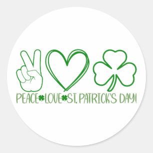 Pegatina Redonda Peace Love St. Patrick's Day ☘️ 💚 ✌️