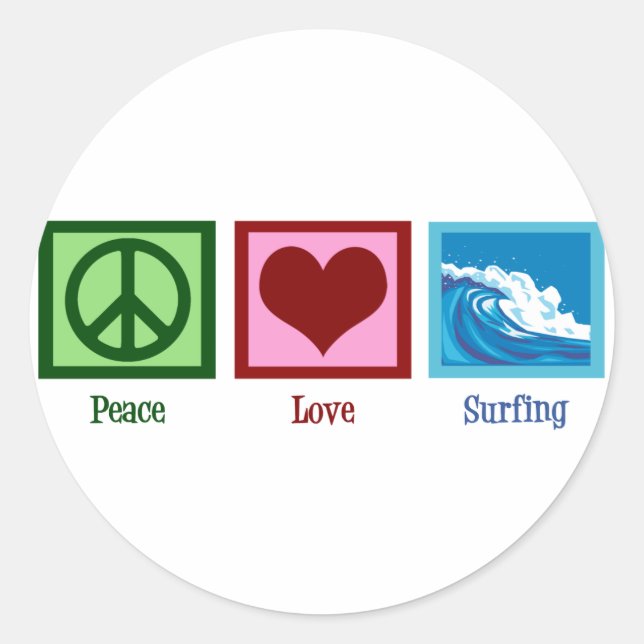 Pegatina Redonda Peace Love Surfing (Anverso)