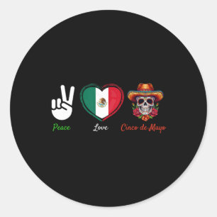 Pegatina Redonda Peace Love Tacos Cinco De Mayo Diversión Mexicana
