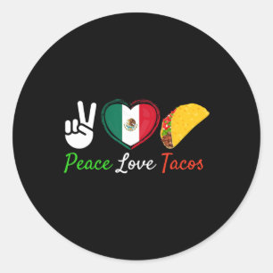 Pegatina Redonda Peace Love Tacos Cute Taco Cinco De Mayo Mexico F