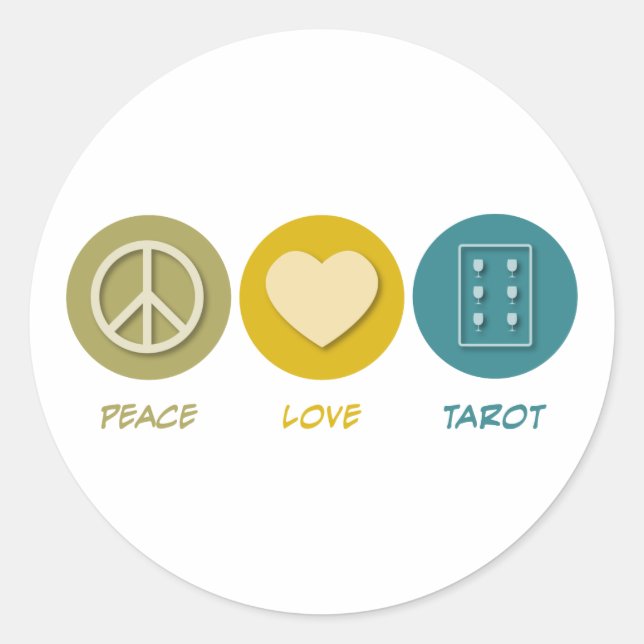 Pegatina Redonda Peace Love Tarot (Anverso)