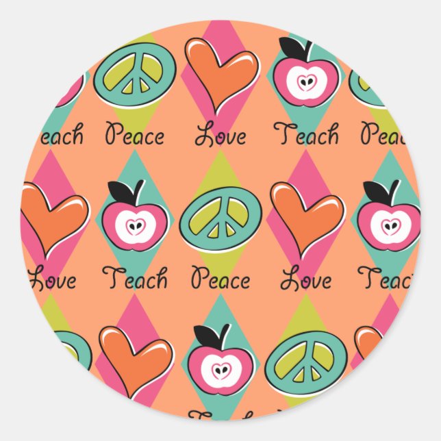 Pegatina Redonda Peace Love Teach (Anverso)